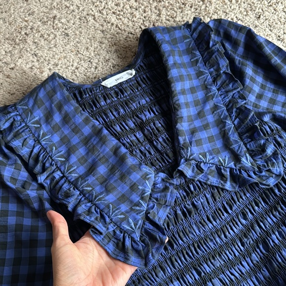 Mango gingham black and purple dress with collar - Picture 3 of 6